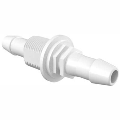 Eldon James 1/4-18 NPSM to 1/4" x 1/4" Barbed Bulkhead Adapter, Non-Animal Derived Polypropylene