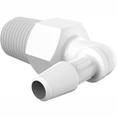 Eldon James 1/8-28 BSP to 1/8" Barbed Elbow, White Polypropylene