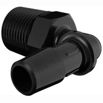 Eldon James 3/8-18 NPT to 3/8" Barbed Elbow, Black Nylon