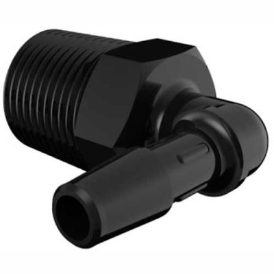 Eldon James 3/8-19 BSP to 1/4" Barbed Elbow, Black Nylon