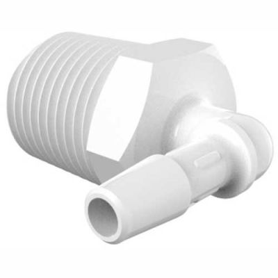 Eldon James 1/2-14 NPT to 1/4" Barbed Elbow, White Polypropylene