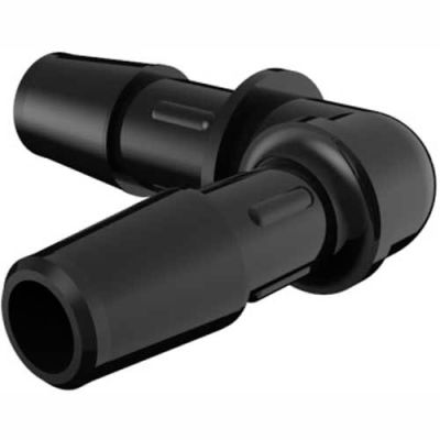 Eldon James 3/8" x 1/4" Barbed Reduction Elbow, Black Nylon