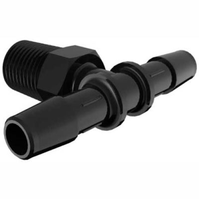 Eldon James 1/4-19 BSP to 5/16" Barbed Tee, Black Nylon