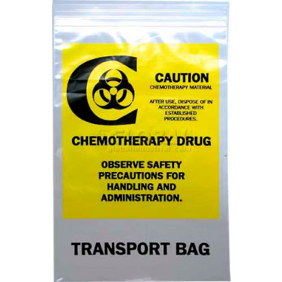 Reclosable Chemo Transfer Bags, 12"W x 15"L, 4 Mil, Yellow, 500/Pack