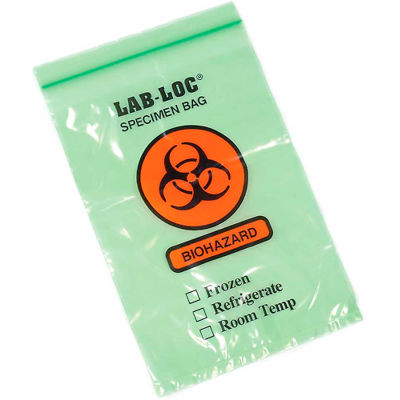 Reclosable 3-Wall Specimen Transfer Bag (Biohazard), 6" x 9", Green Tint, Pkg Qty 1000