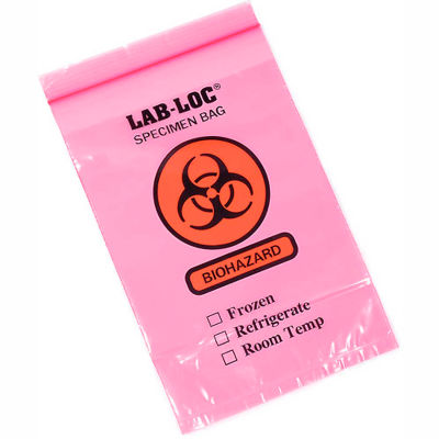 Reclosable 3-Wall Specimen Transfer Bag (Biohazard), 6" x 9", Red Tint, Pkg Qty 1000