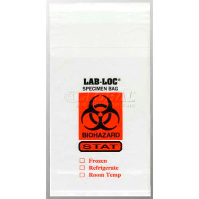 Clear Adhesive Closure Tamper-Evident 3-Wall Specimen Transfer Bag (STAT), 6" x 10", Pkg Qty 1000