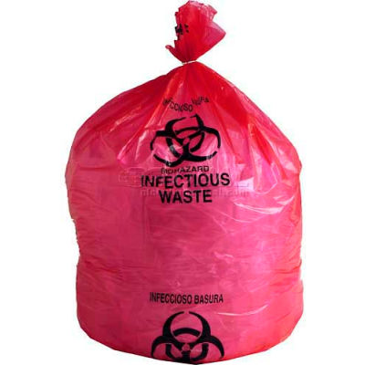 Linear Low Density Red Infectious Waste Liner, 1.5 mil, 40" x 46", Pkg Qty 60