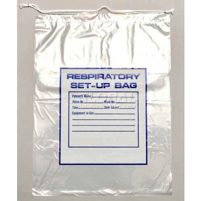 2 Mil Respiratory Setup Bags With Drawstring, 16"L x 12"W, Clear, Pack of 500