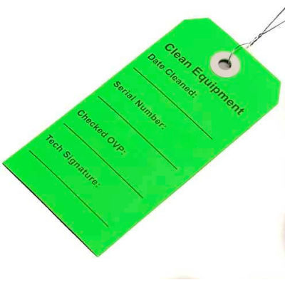Clean Equipment Tag, Green, 2-5/16" x 4-3/4", Pkg Qty 500