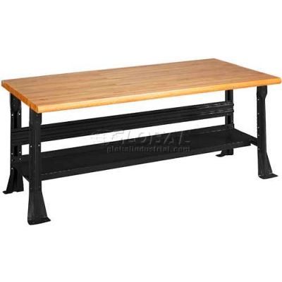 Equipto C-Channel Fixed Height Workbench - Maple Butcher Block Safety Edge 60"W x 30"D x 34"H Black