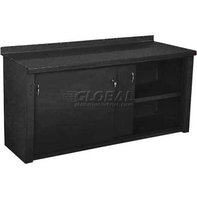 Equipto Closed Workbench, Steel Square Edge, Sliding Door, 60"W x 30"D, Black