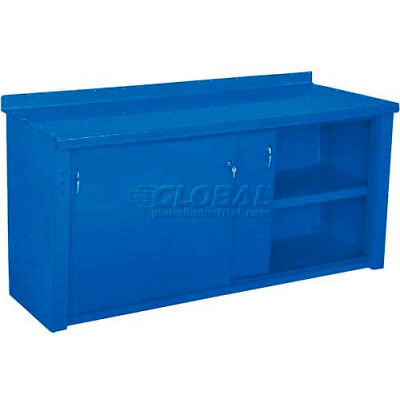 Equipto Closed Workbench, Steel Square Edge, Sliding Door, 48"W x 30"D, Blue