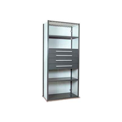 Equipto Vg Closed Shelf Starter Unit - 36" W X 18"D X 84" H W/ 5 Shelves and 4 Drawers, Office Gray