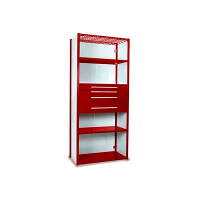 Equipto Vg Closed Shelf Starter Unit 36" W X 24" D X 84" H W/ 5 Shelves, 4 Drawers , Cherry Red
