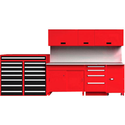 EquiptoBay EBPSWB96 Premium Single Workbench System 156"W x 30"D x 81"H - Red