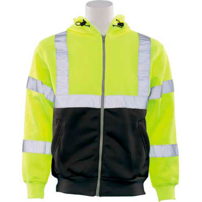 ERB™ 62986, W378 Aware Wear Hi-Vis Zipper Sweatshirt , Class 3, Hi-Vis Lime/Black, L