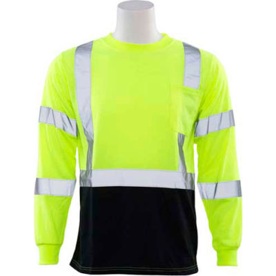 ERB™ 64036, 9804S Aware Wear Hi-Vis Long Sleeve T-Shirt, Class 3, Hi-Vis Lime/Black, XL