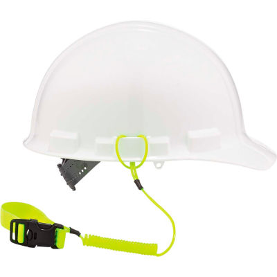 Ergodyne® Squids® 3157 Coil Hard Hat Lanyard with Buckle, Lime, 18" - Pkg Qty 6