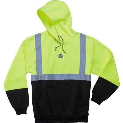 Ergodyne® GloWear® 8293 Class 2 Hooded Sweatshirt W/Black Front, Lime/Black, 2XL
