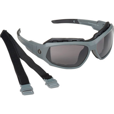 Ergodyne® Skullerz® Loki Safety Glasses/Goggles W/Fog-Off, Smoke AF Lens, Matte Gray Frame