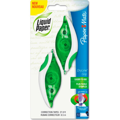 Paper Mate® Liquid Paper® DryLine Grip Correction Tape, Non-Refillable, 1/5" x 335", 2/Pk
