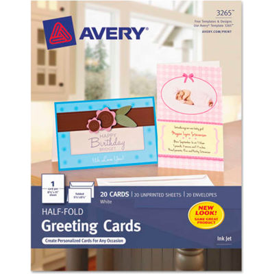 Avery® Half-Fold Greeting Card, 5-1/2" x 8-1/2", Matte, White, 20 Cards/Pack