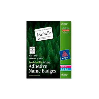 Avery® EcoFriendly Adhesive Name Badges, 2-1/3" x 3-3/8", White, 400 Labels/Box