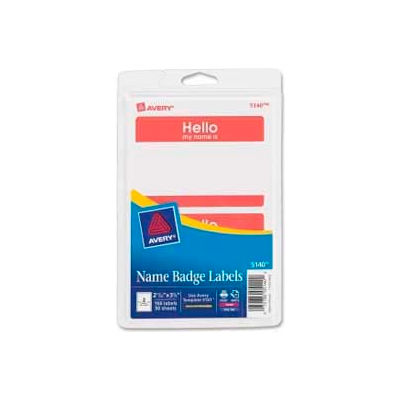 Avery® "Hello, my name is" Name Badge Labels, 2-11/32" x 3-3/8", Red, 100 Labels/Pack
