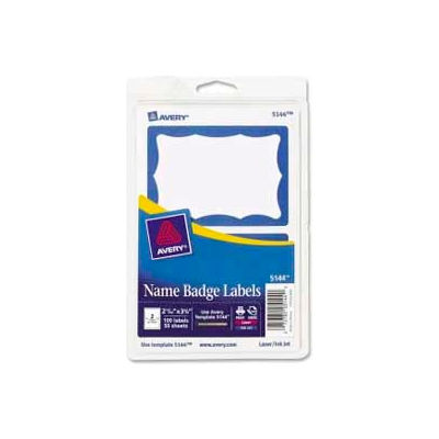 Avery® Name Badge Labels, 2-11/32" x 3-3/8", Blue Border, 100 Labels/Pack