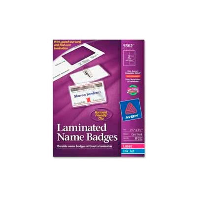 Avery® Laminated Name Badge with Clips, 2-1/4" x 3-1/2", White, 30/Box