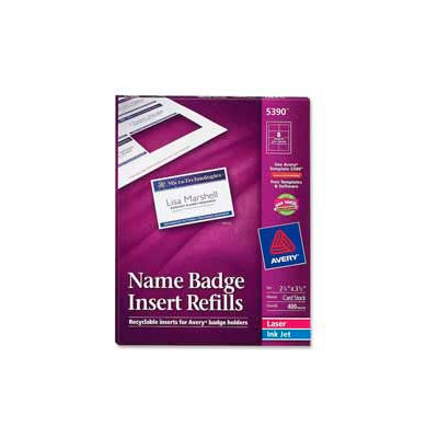 Avery® Name Badge Insert Refills, 2-1/4" x 3-1/2", White, 400 Inserts/Box
