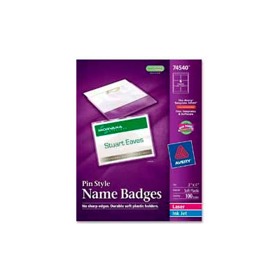 Avery® Pin Style Name Badges, 3"x 4", Clear, 100/Box
