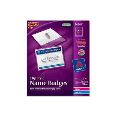 Avery® Clip Style Name Badges, 3" x 4", Clear, 100/Box