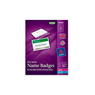 Avery® Pin Style Name Badges, 2-1/4" x 3-1/2", Clear, 100/Box