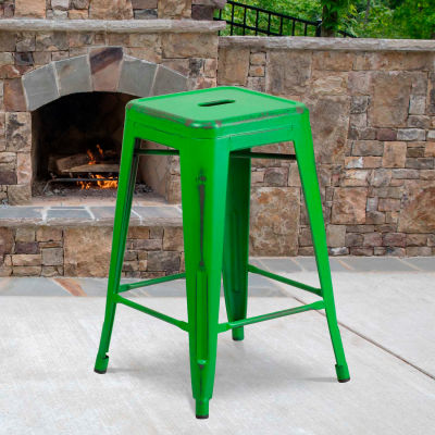 Flash Furniture 24"H Backless Counter Height Stool - Metal - Green