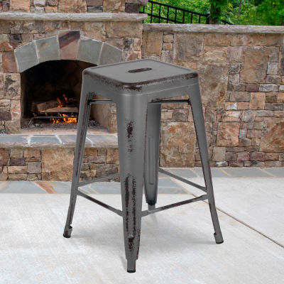 Flash Furniture 24"H Backless Counter Height Stool - Metal - Silver Gray