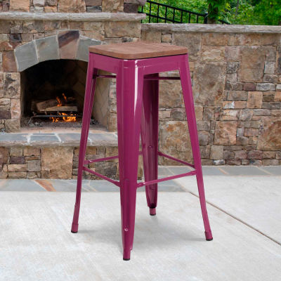 Flash Furniture 30"H Backless Purple Barstool with Square Wood Seat
