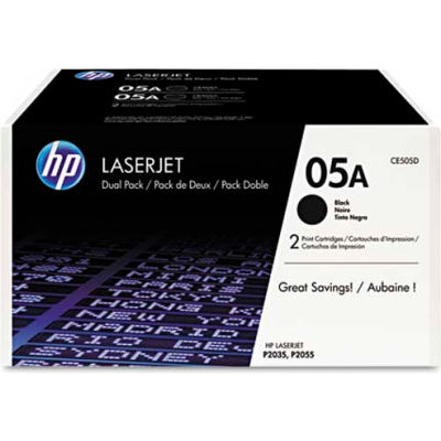 HP® HP 05A, (CE505D) 2-pack Black Original LaserJet Toner Cartridges