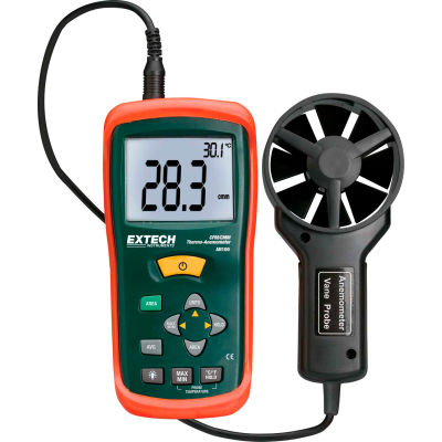 Extech AN100 CFM/CMM Mini Thermo-Anemometer, Green/Orange, 1.3"W