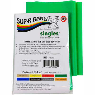 Sup-R Band® Latex Free Exercise Band, 5' Strip, Green, 1/PK