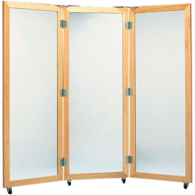 Plate Glass Mirror with Mobile Caster Base, 3-Panel, 22"W x 60"H Panels
