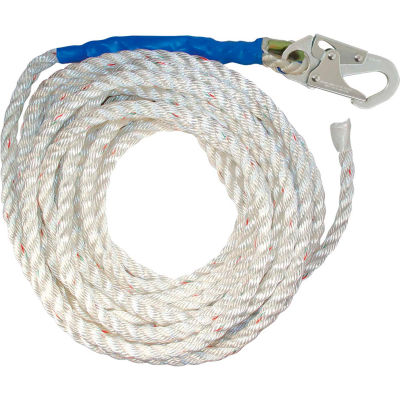 FallTech® 8150T 50' Vertical Lifeline, 5/8" Polyester Rope, with 1 Snap Hook and Taped-End
