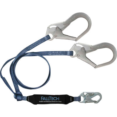 FallTech® 826073 ViewPack 6' Shock Absorbing Lanyard, Y-leg, with 1 Snap & 2 Rebar Hooks