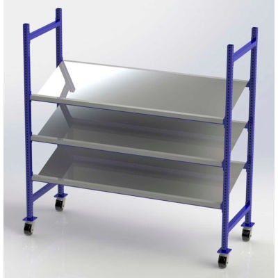 UNEX FCMTPS76283 Flow Cell Mobile Pick Tray Rack, 3 Tilted Steel Shelves, 76"W x 28"D x 72"H