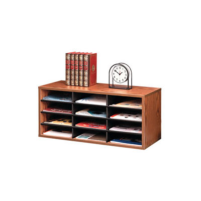 Fellowes® 12-Section Compartment Sorter, Melamine Laminated, Medium Oak