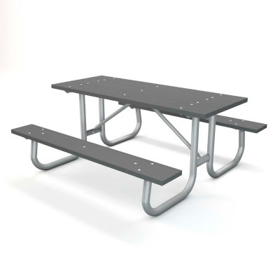Global Industrial 6 ft. Recycled Plastic Rectangular Picnic Table with Galvanized Frame, Gry