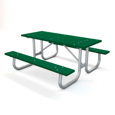Global Industrial 6' Recycled Plastic Rectangular Picnic Table with Galvanized Frame, Green