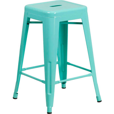 Flash Furniture 24"H Backless Counter-Height Stool - Metal - Square - Mint Green