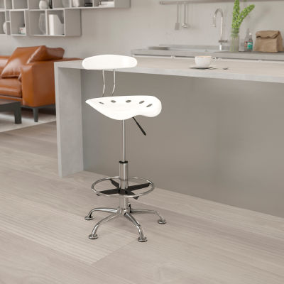 Flash Furniture Desk Stool with Back - Plastic - White